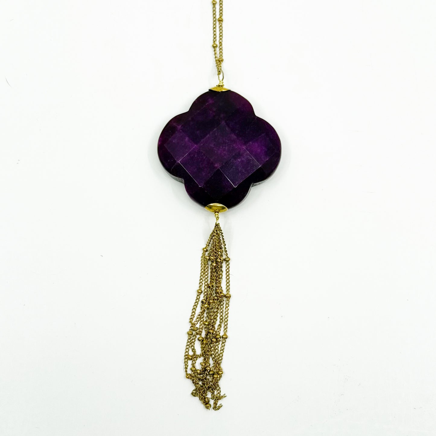 14k gold vermeil sterling silver purple quartz clover necklace - GM143