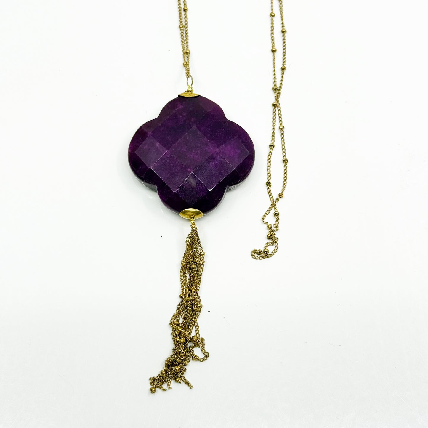 14k gold vermeil sterling silver purple quartz clover necklace - GM143