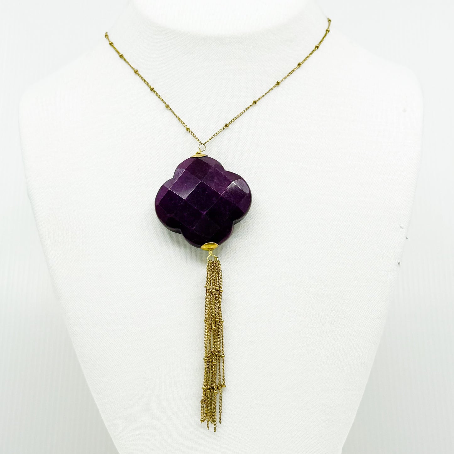 14k gold vermeil sterling silver purple quartz clover necklace - GM143