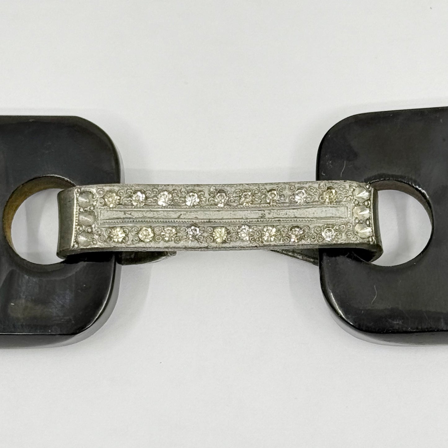 Art Deco carved bakelite & rhinestone silver tone Belt Buckle - GM3015