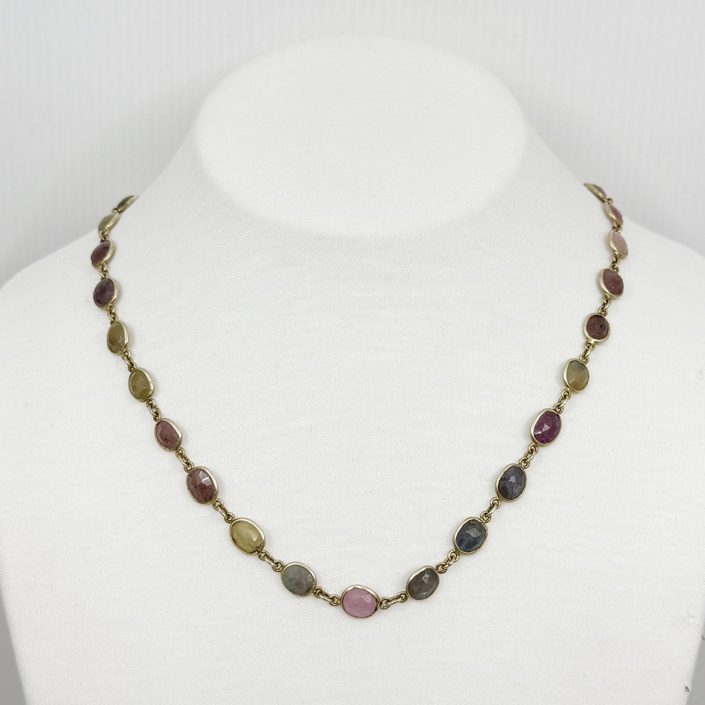 14k gold vermeil sterling silver multicolor sapphire cabochon necklace GM715