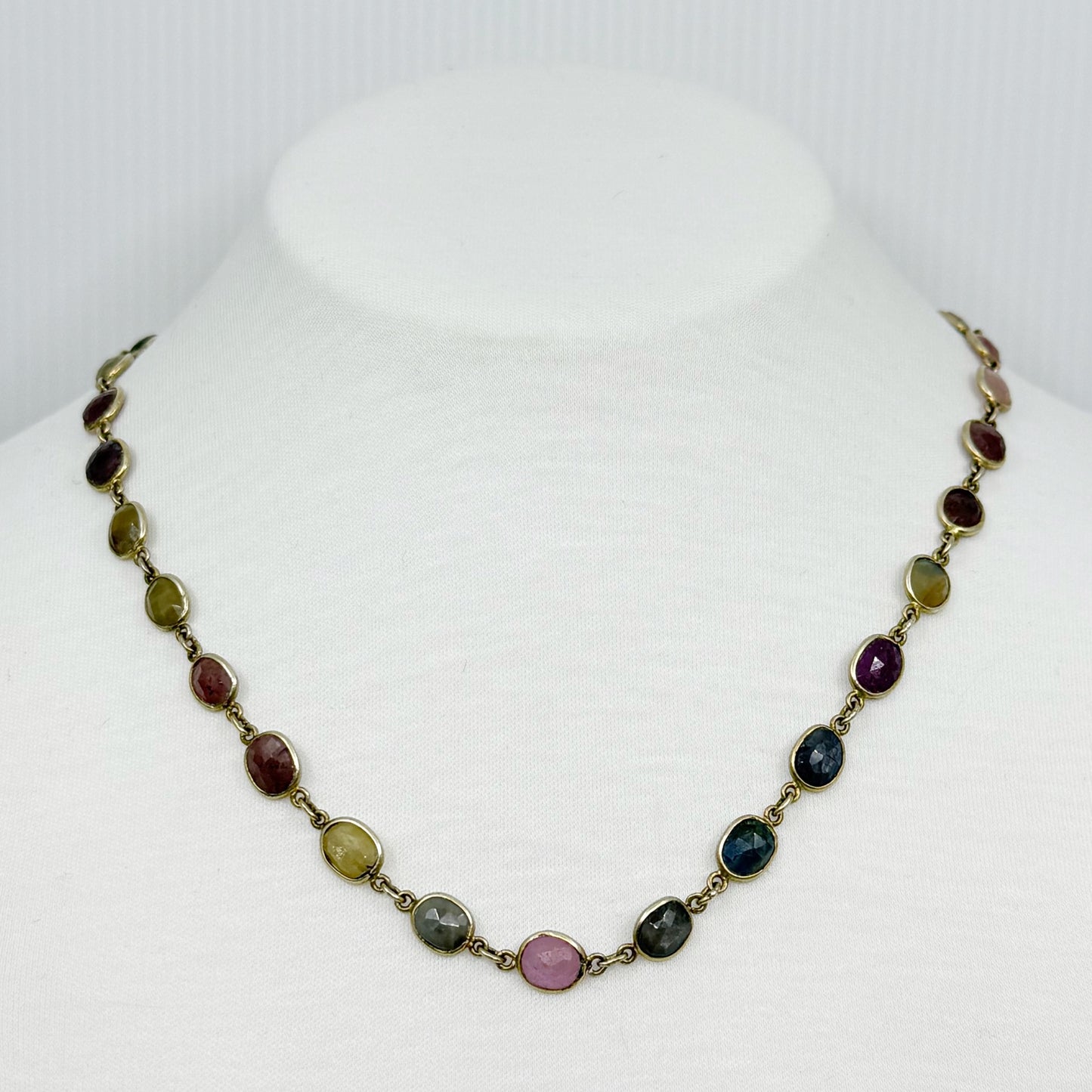 14k gold vermeil sterling silver multicolor sapphire cabochon necklace GM715
