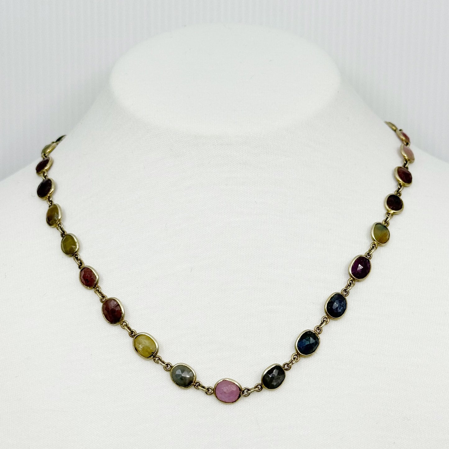 14k gold vermeil sterling silver multicolor sapphire cabochon necklace GM715
