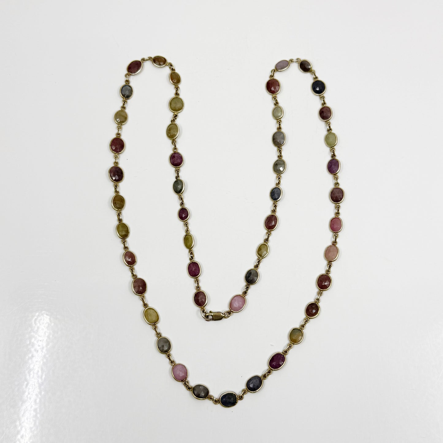 14k gold vermeil sterling silver multicolor sapphire cabochon necklace GM715