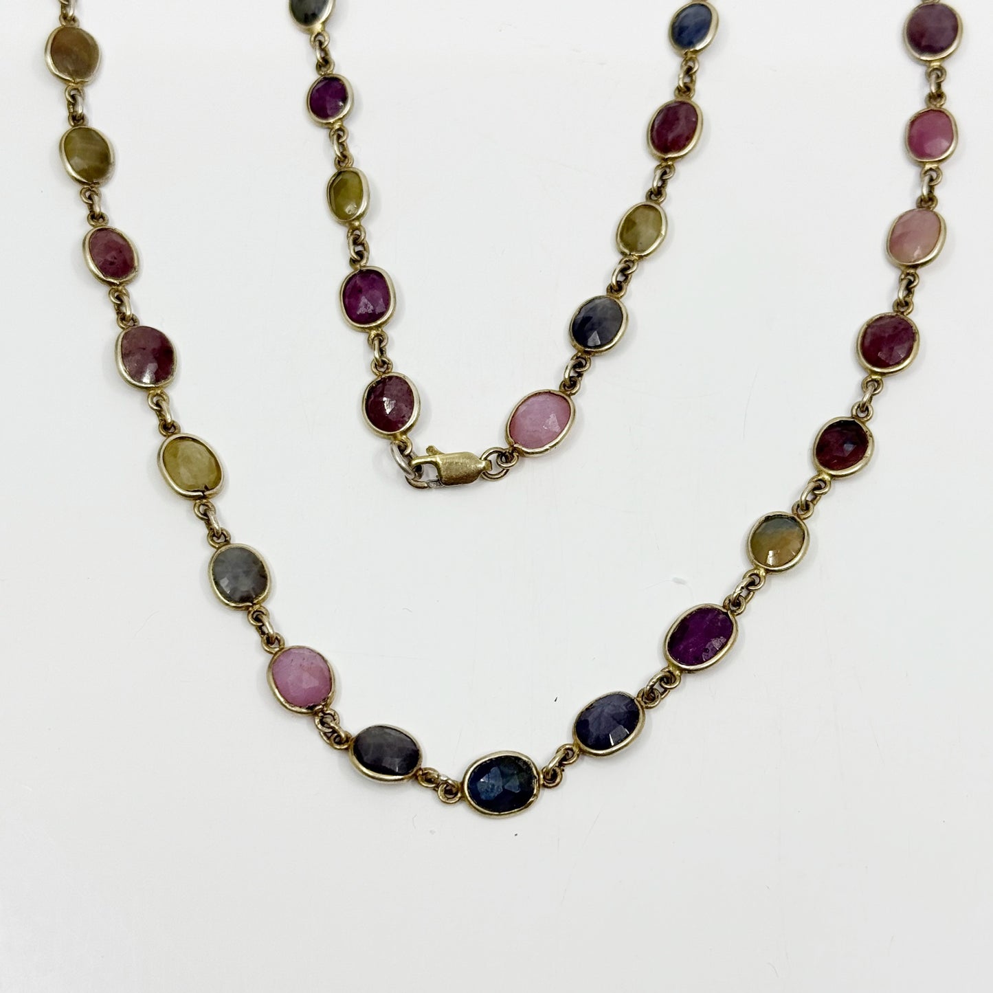 14k gold vermeil sterling silver multicolor sapphire cabochon necklace GM715