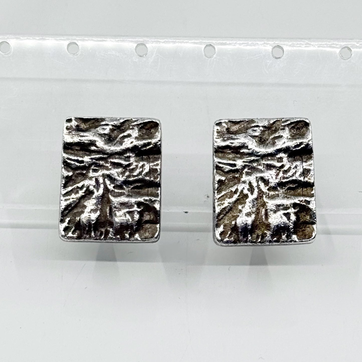 Vintage silver tone brutalist clip on earrings - GM1503
