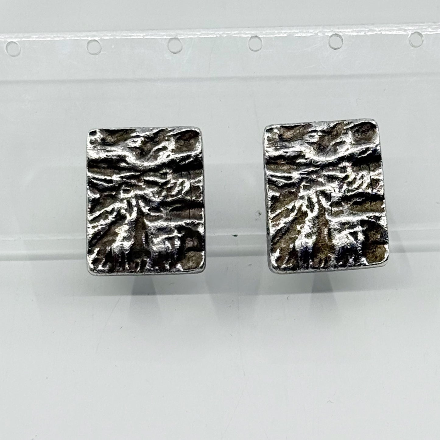 Vintage silver tone brutalist clip on earrings - GM1503