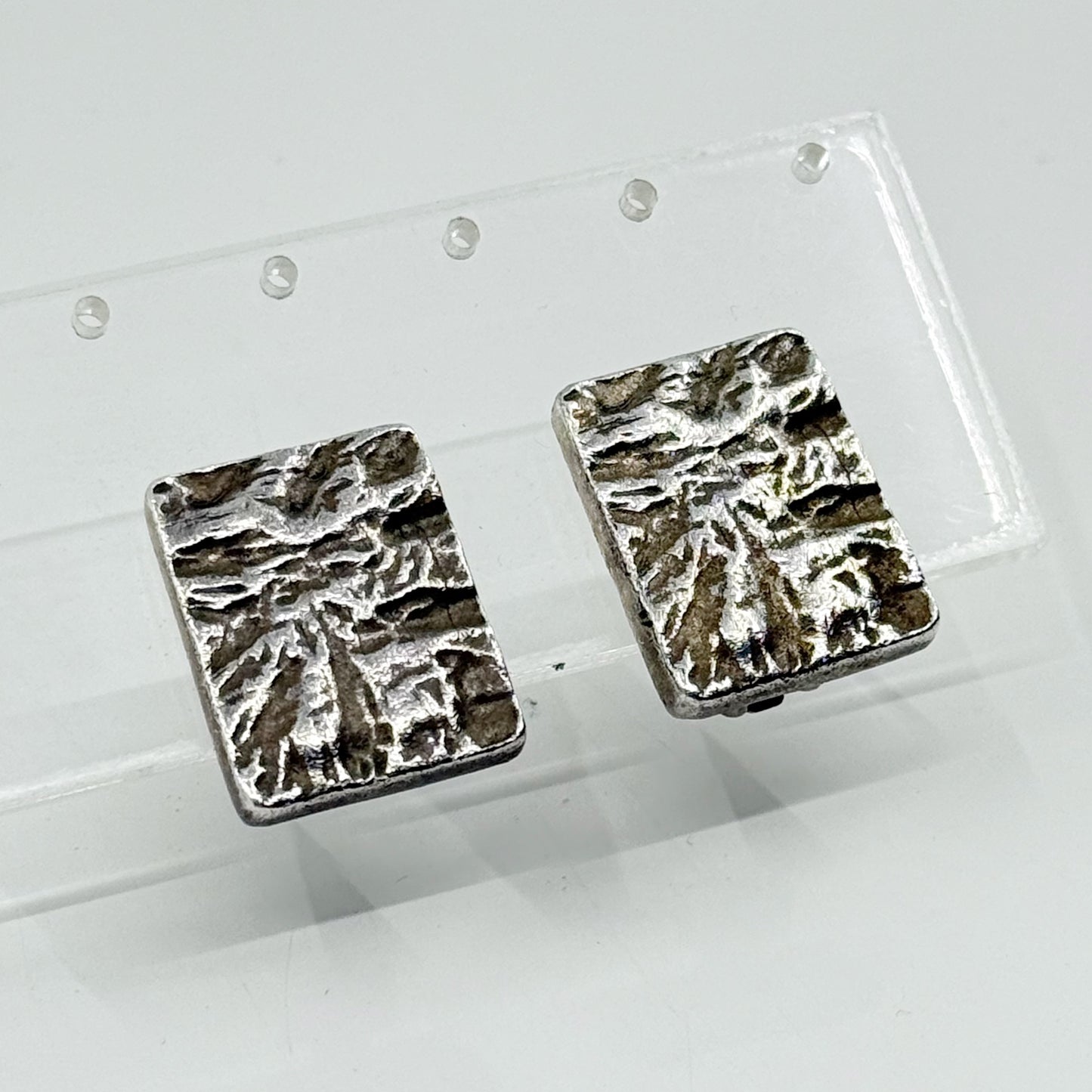 Vintage silver tone brutalist clip on earrings - GM1503