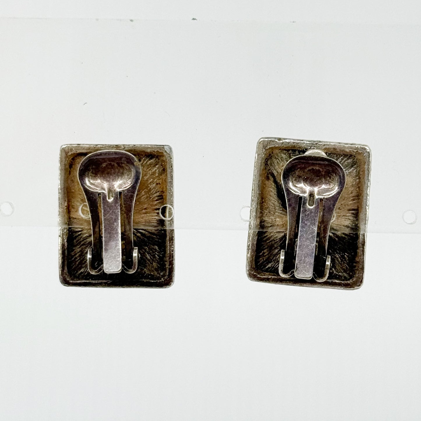 Vintage silver tone brutalist clip on earrings - GM1503