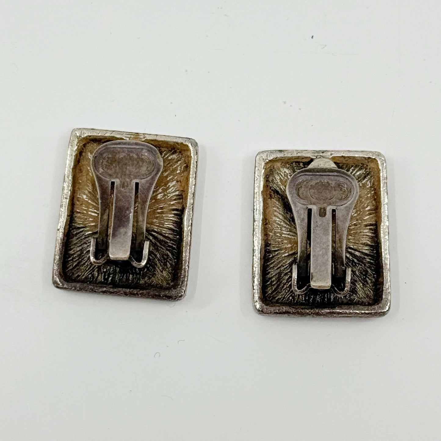 Vintage silver tone brutalist clip on earrings - GM1503