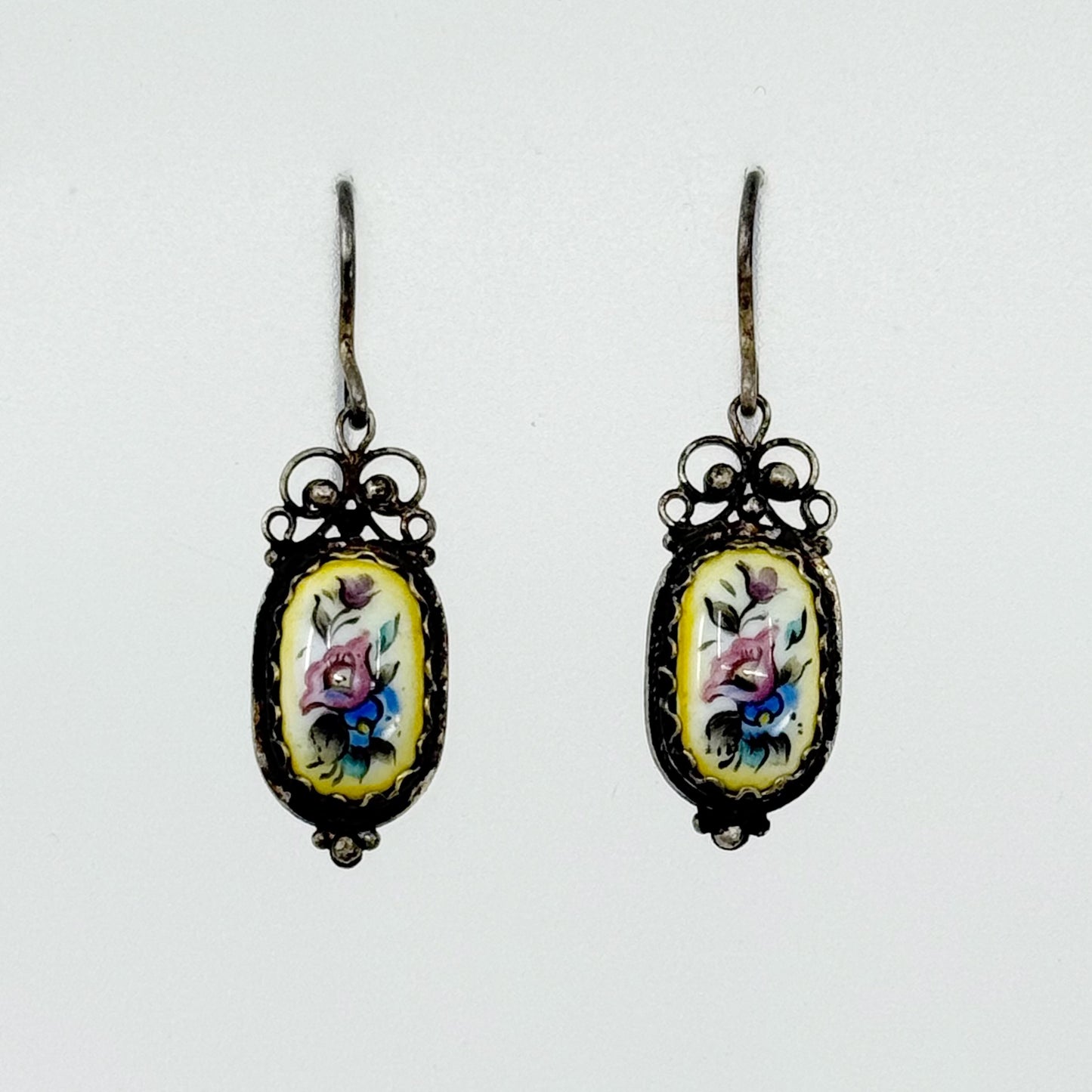 Vintage USSR Russian silver plated Hand Painted enamel earrings - GM1505