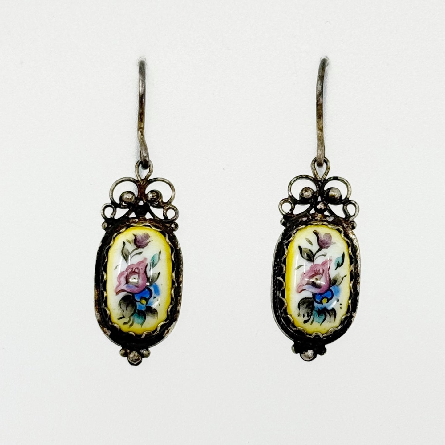 Vintage USSR Russian silver plated Hand Painted enamel earrings - GM1505