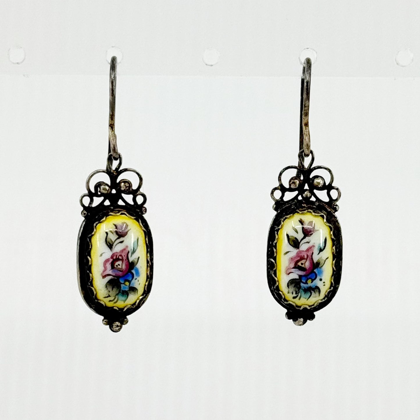 Vintage USSR Russian silver plated Hand Painted enamel earrings - GM1505