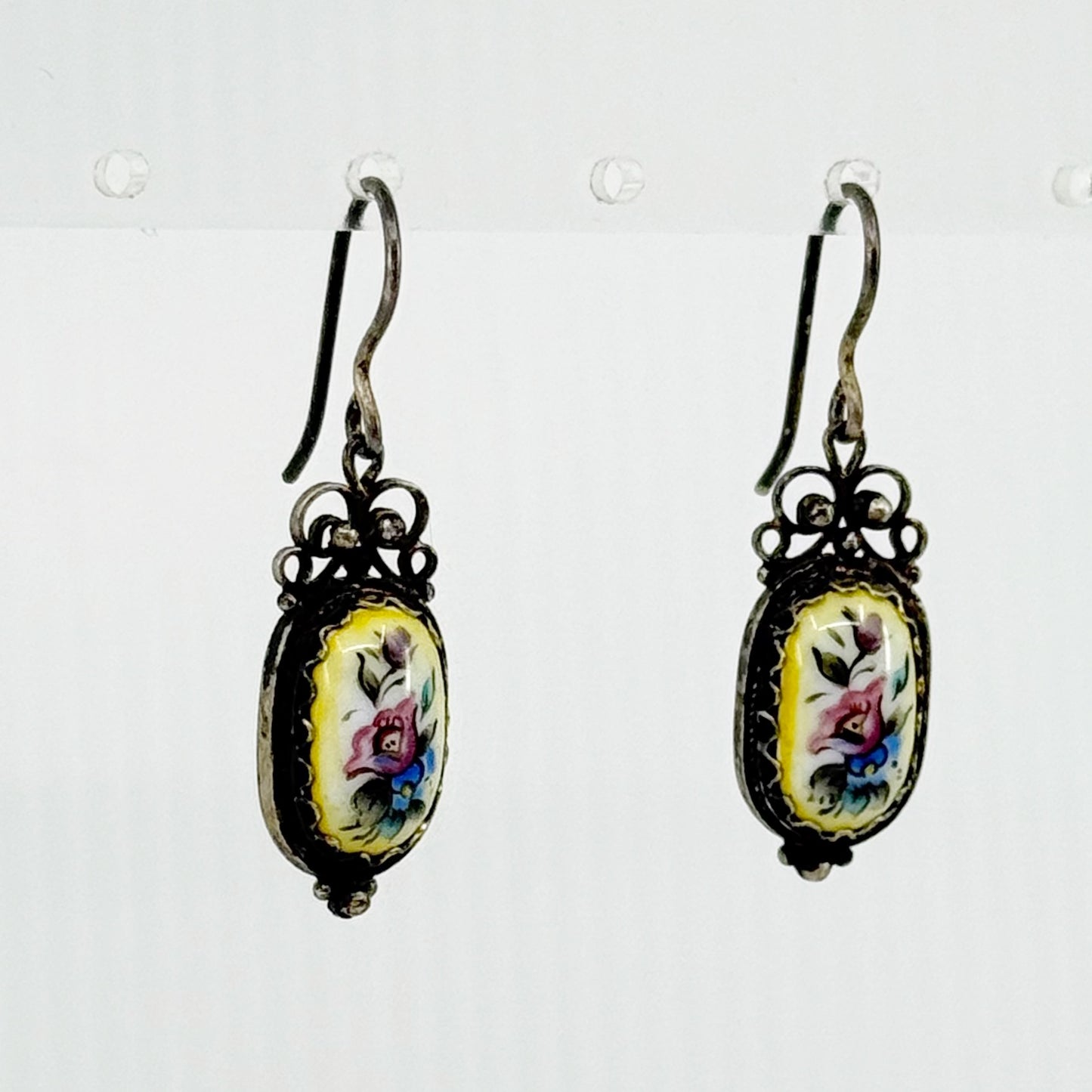 Vintage USSR Russian silver plated Hand Painted enamel earrings - GM1505