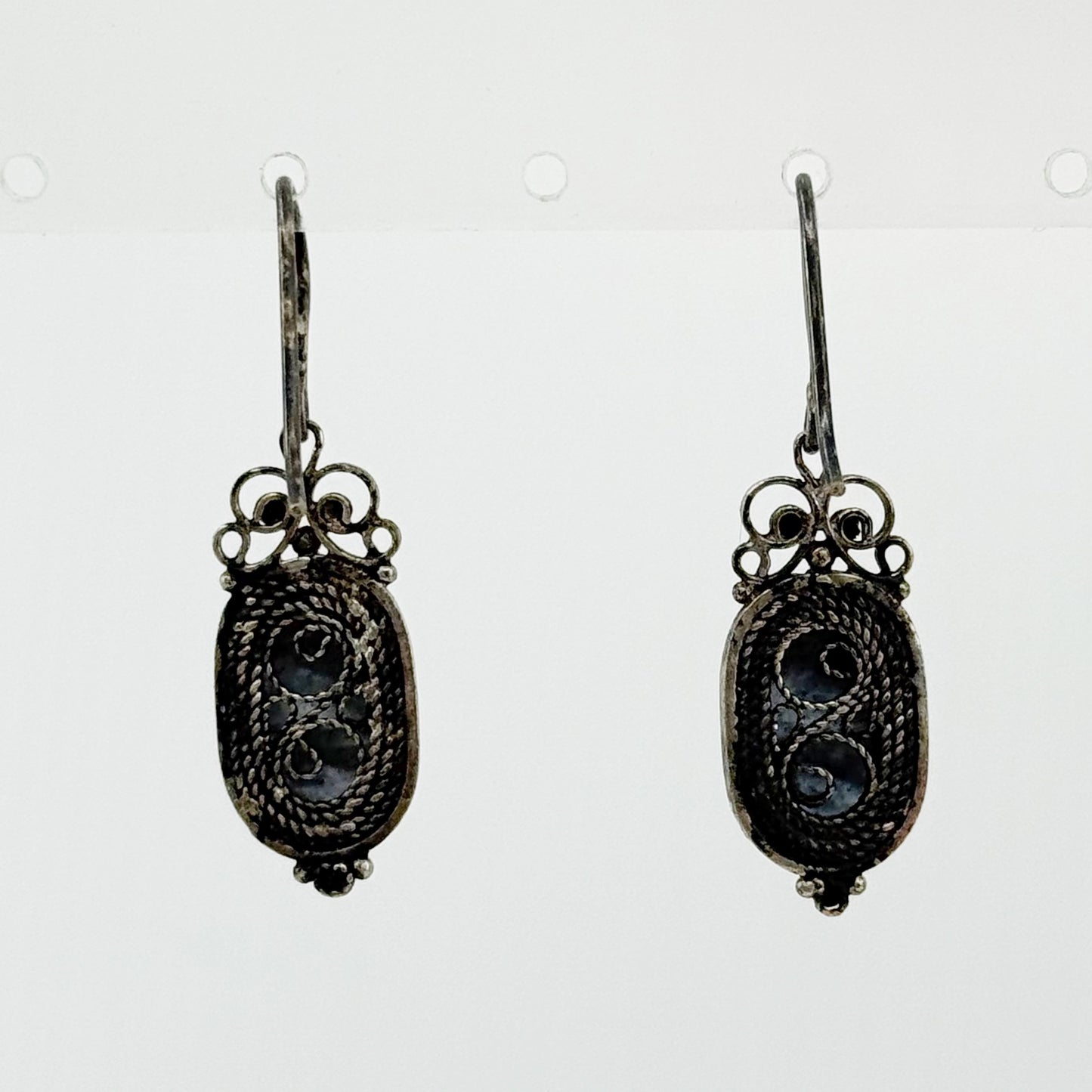 Vintage USSR Russian silver plated Hand Painted enamel earrings - GM1505