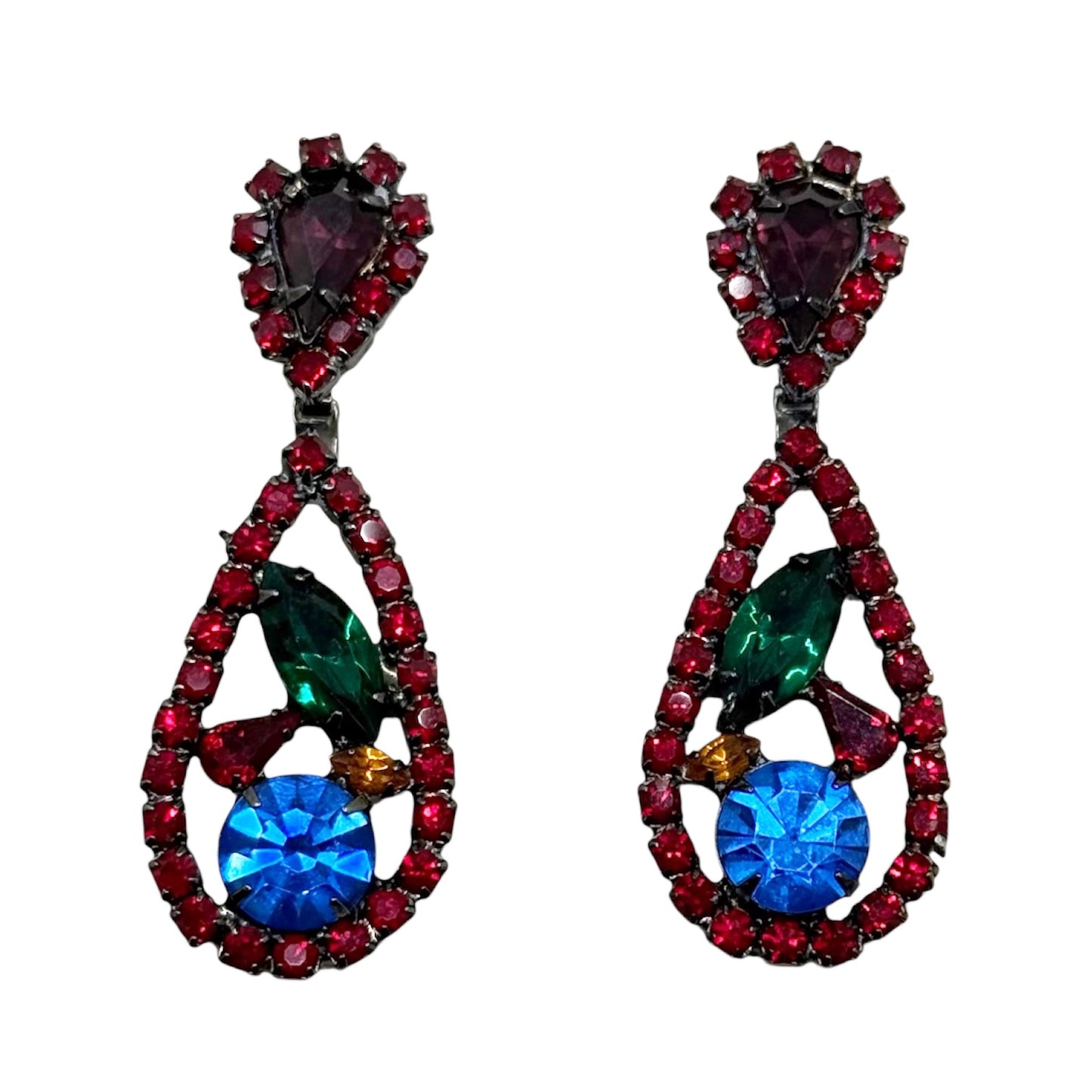Vintage Black tone rhinestone drop earrings - GM1506