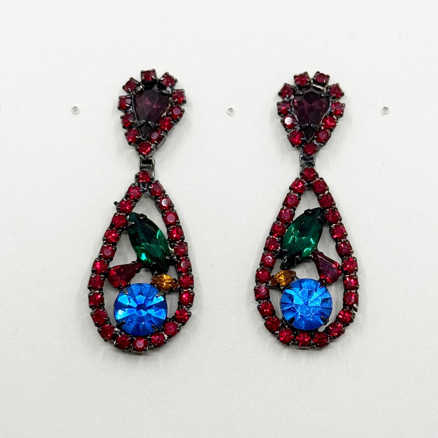Vintage Black tone rhinestone drop earrings - GM1506