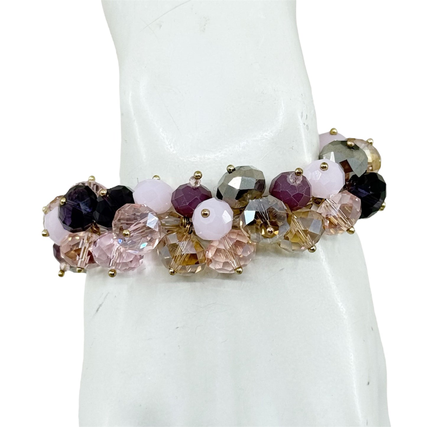 Gold Tone glass bead stretch bangle bracelet - GM1516