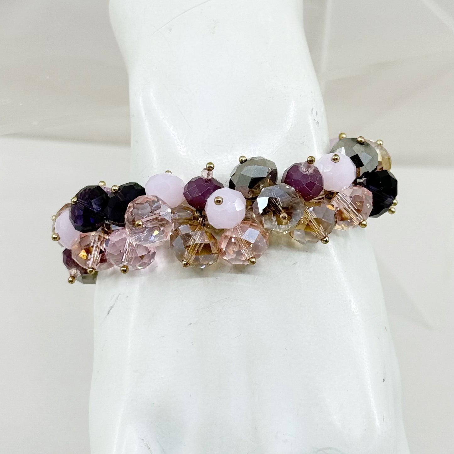 Gold Tone glass bead stretch bangle bracelet - GM1516