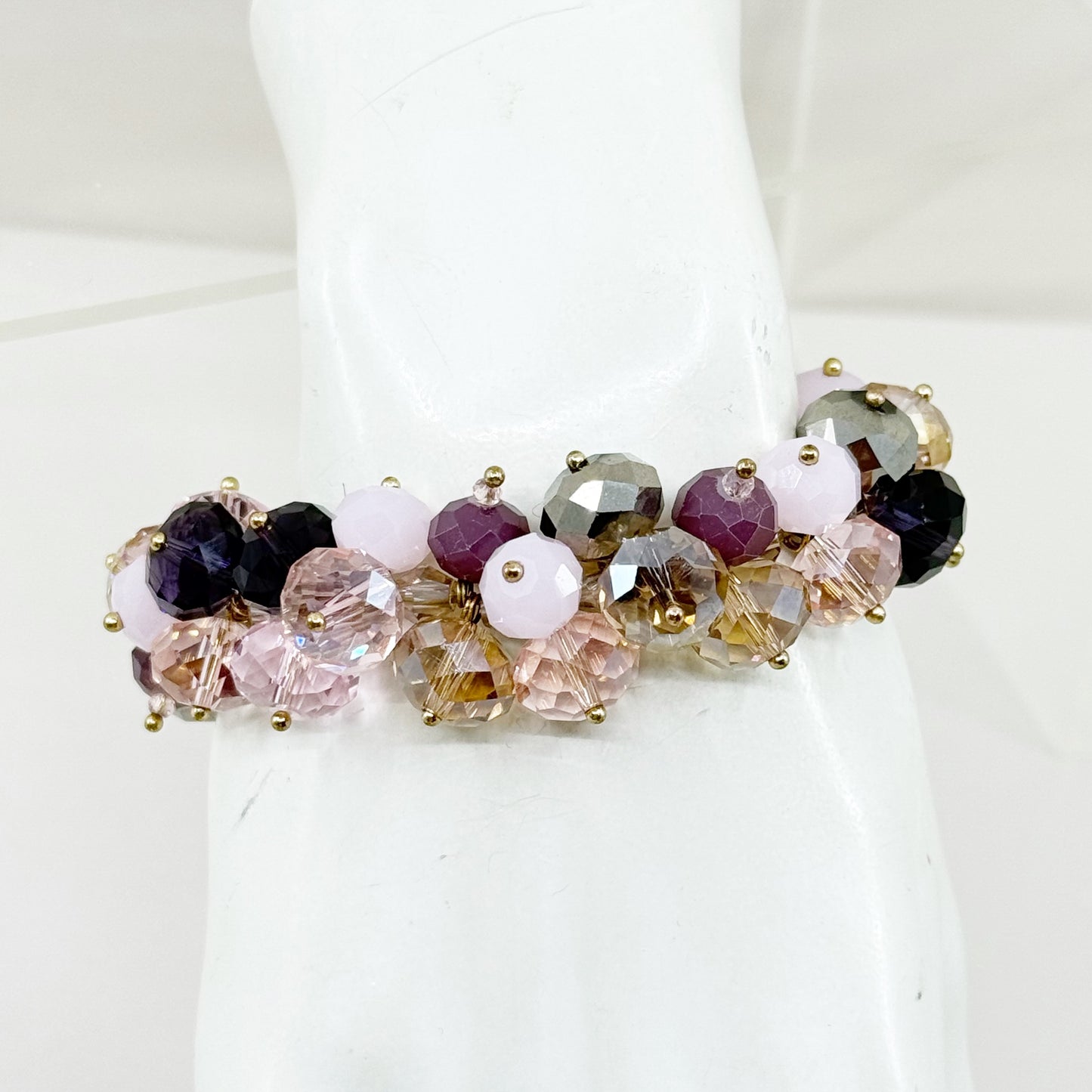 Gold Tone glass bead stretch bangle bracelet - GM1516