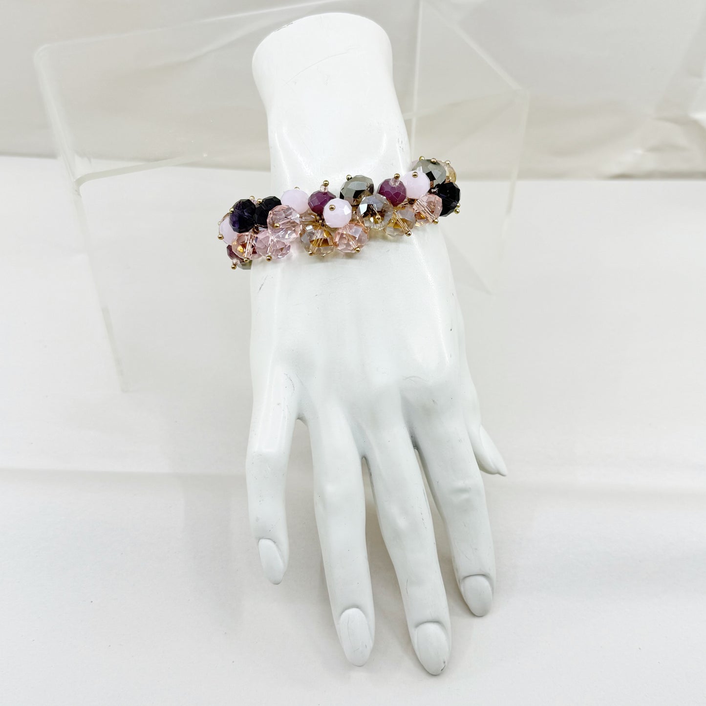 Gold Tone glass bead stretch bangle bracelet - GM1516