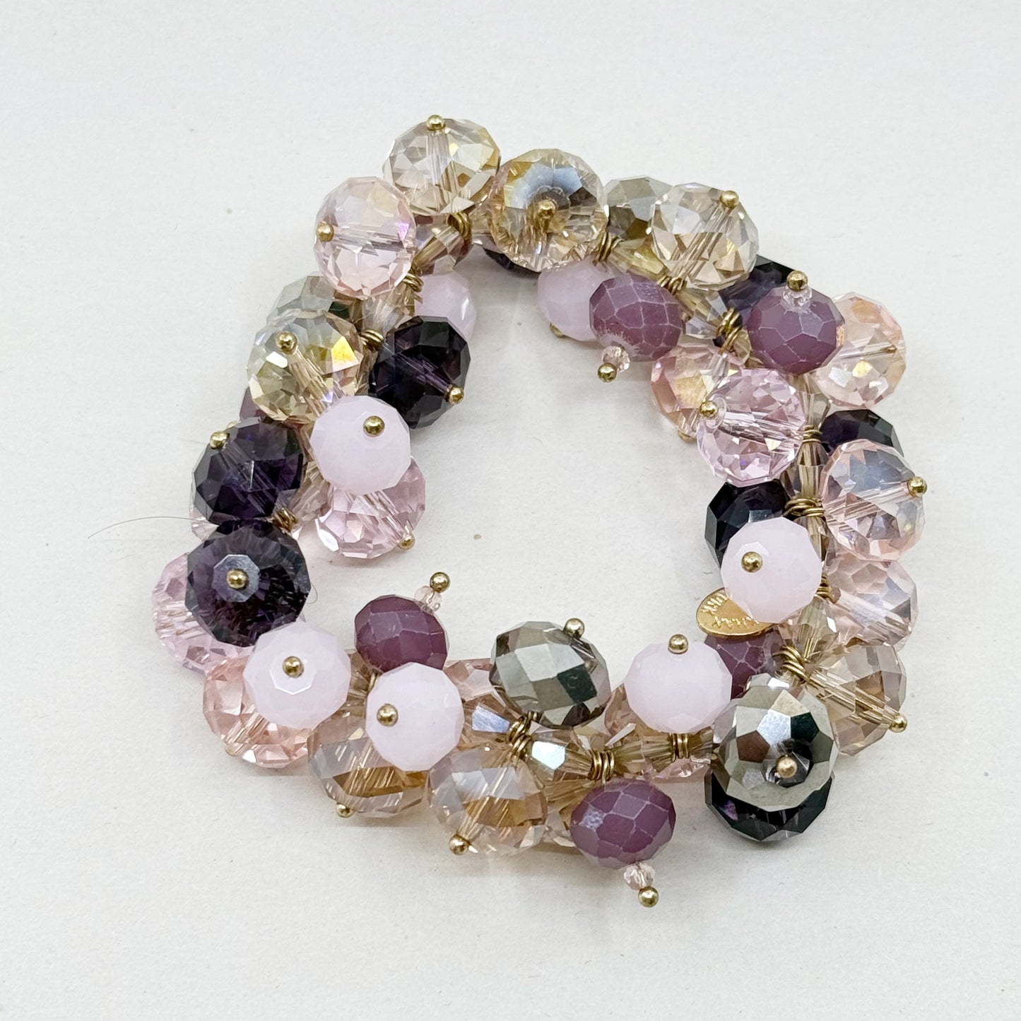 Gold Tone glass bead stretch bangle bracelet - GM1516