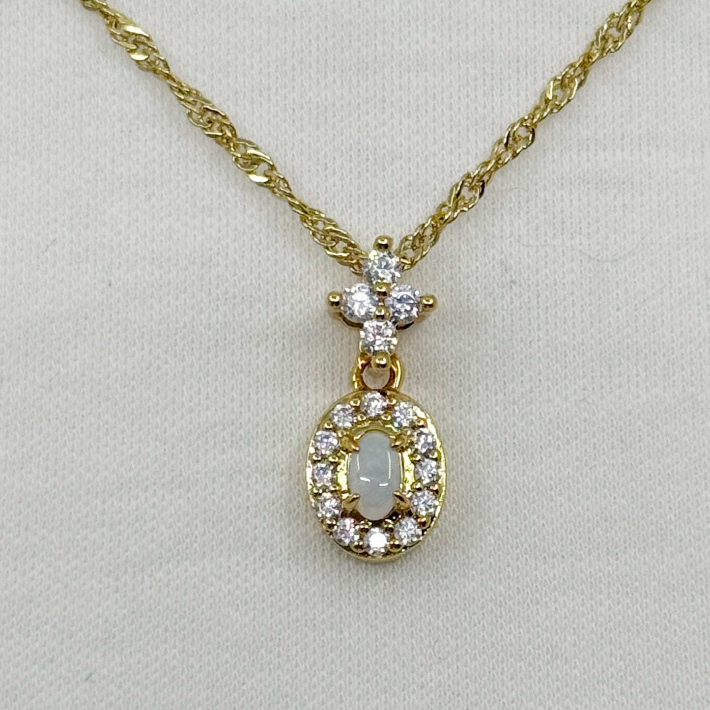 Gold tone opal & cubic zirconia necklace - GM1517