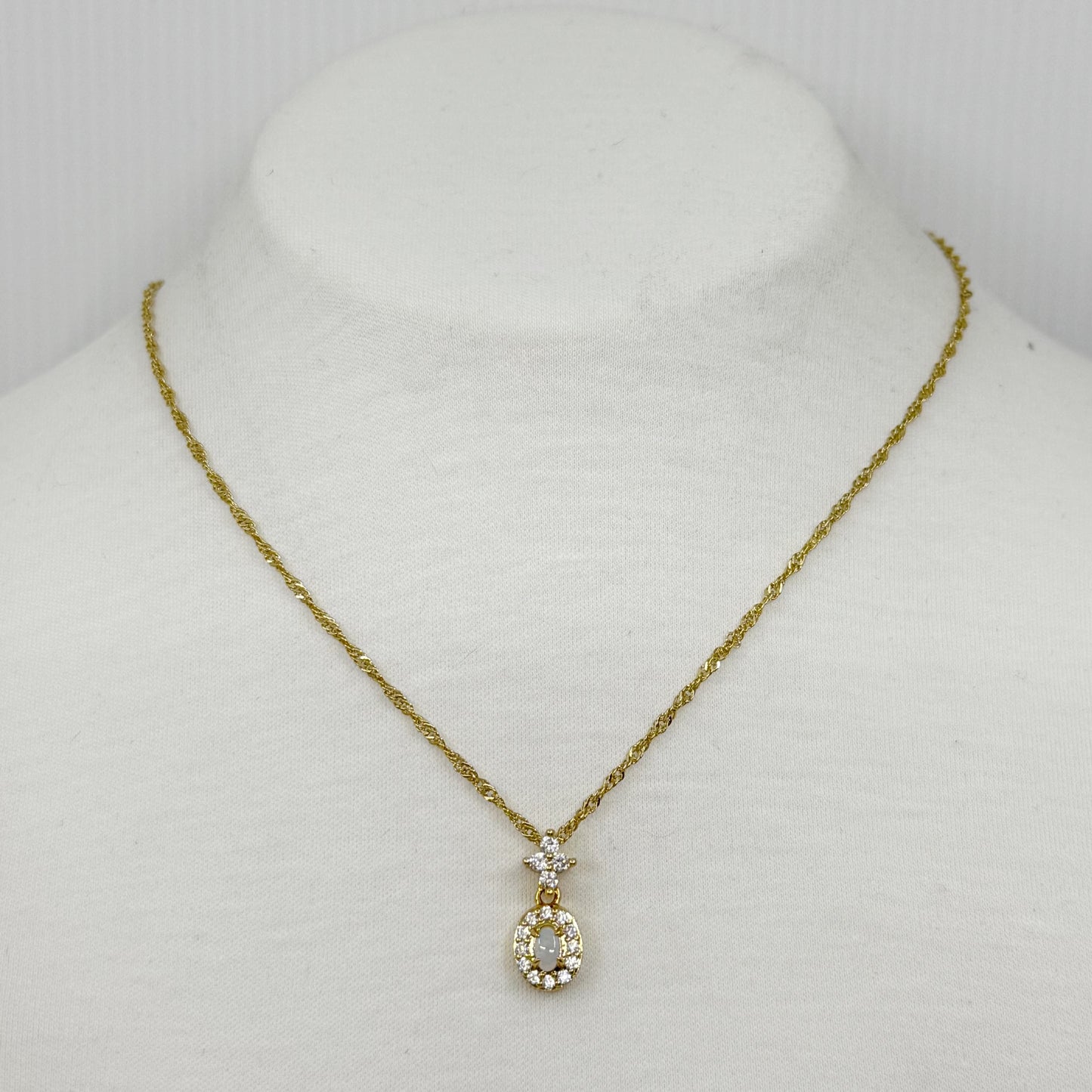 Gold tone opal & cubic zirconia necklace - GM1517