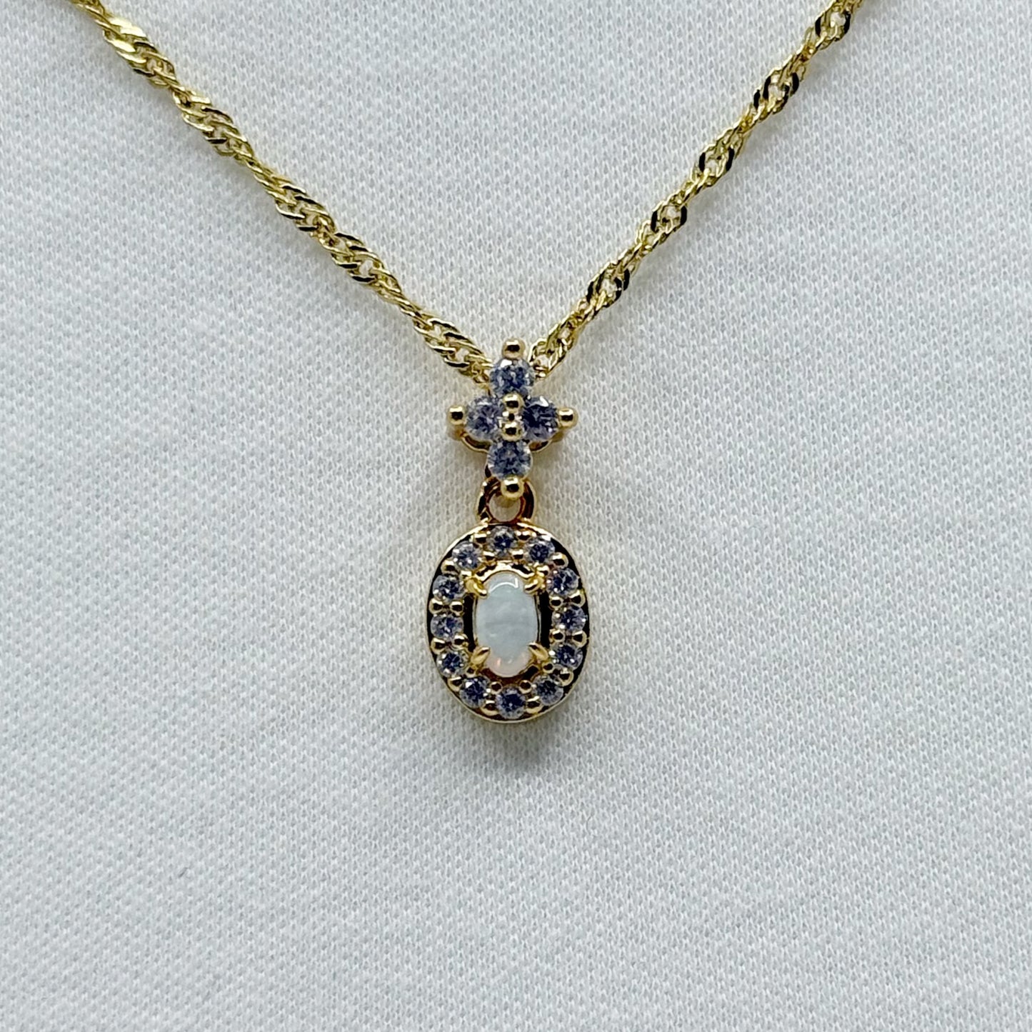 Gold tone opal & cubic zirconia necklace - GM1517