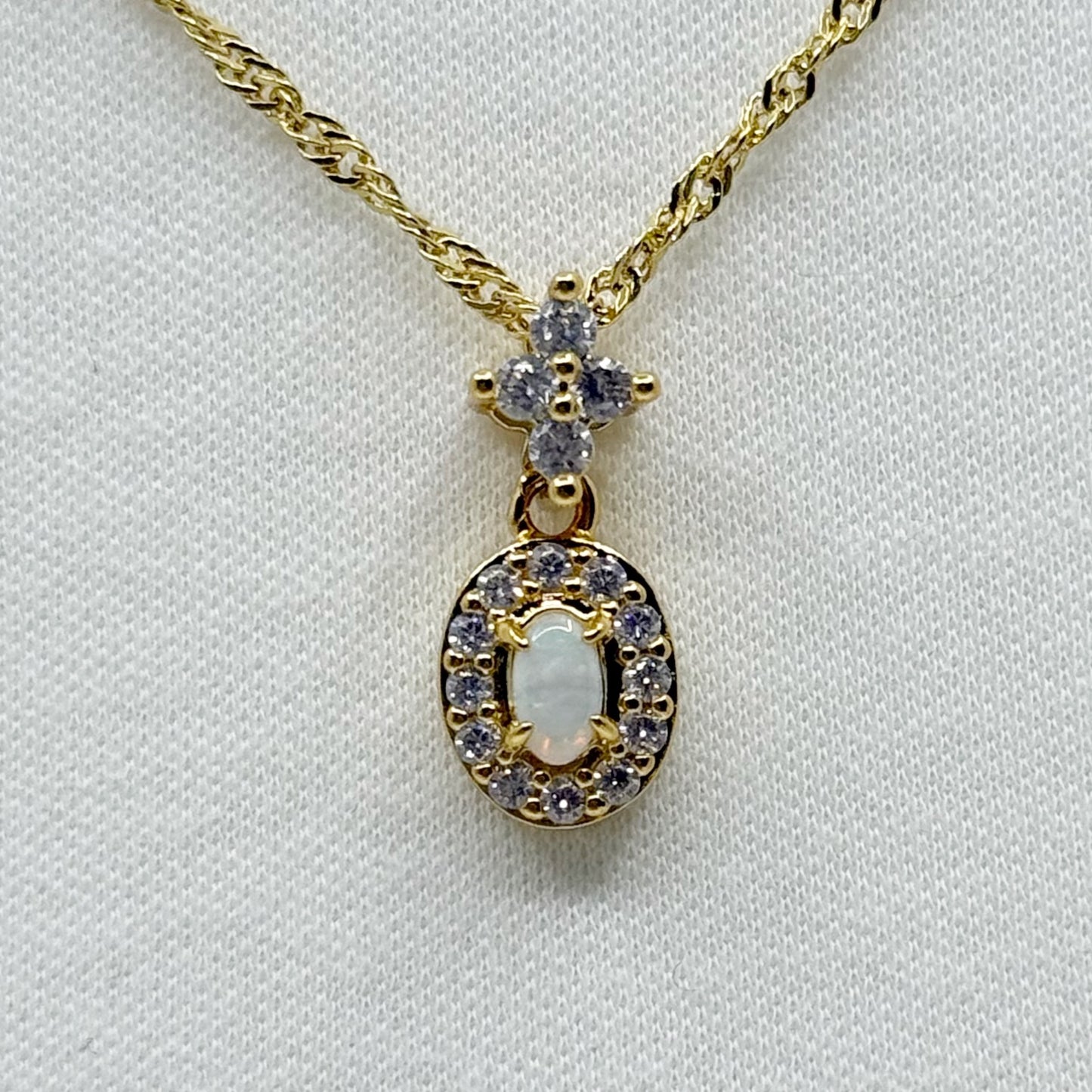 Gold tone opal & cubic zirconia necklace - GM1517