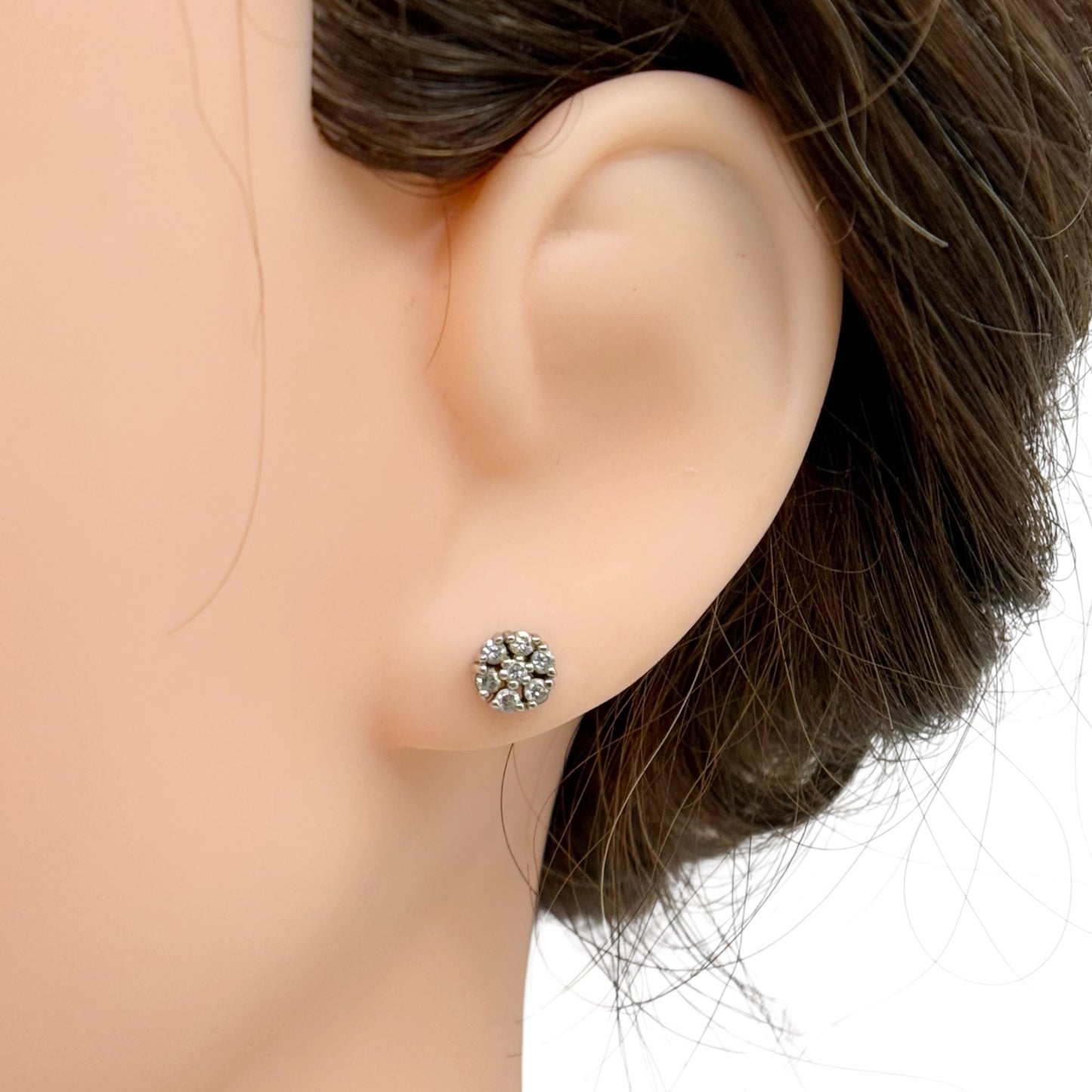 silver plated cubic zirconia flower stud earrings - GM152