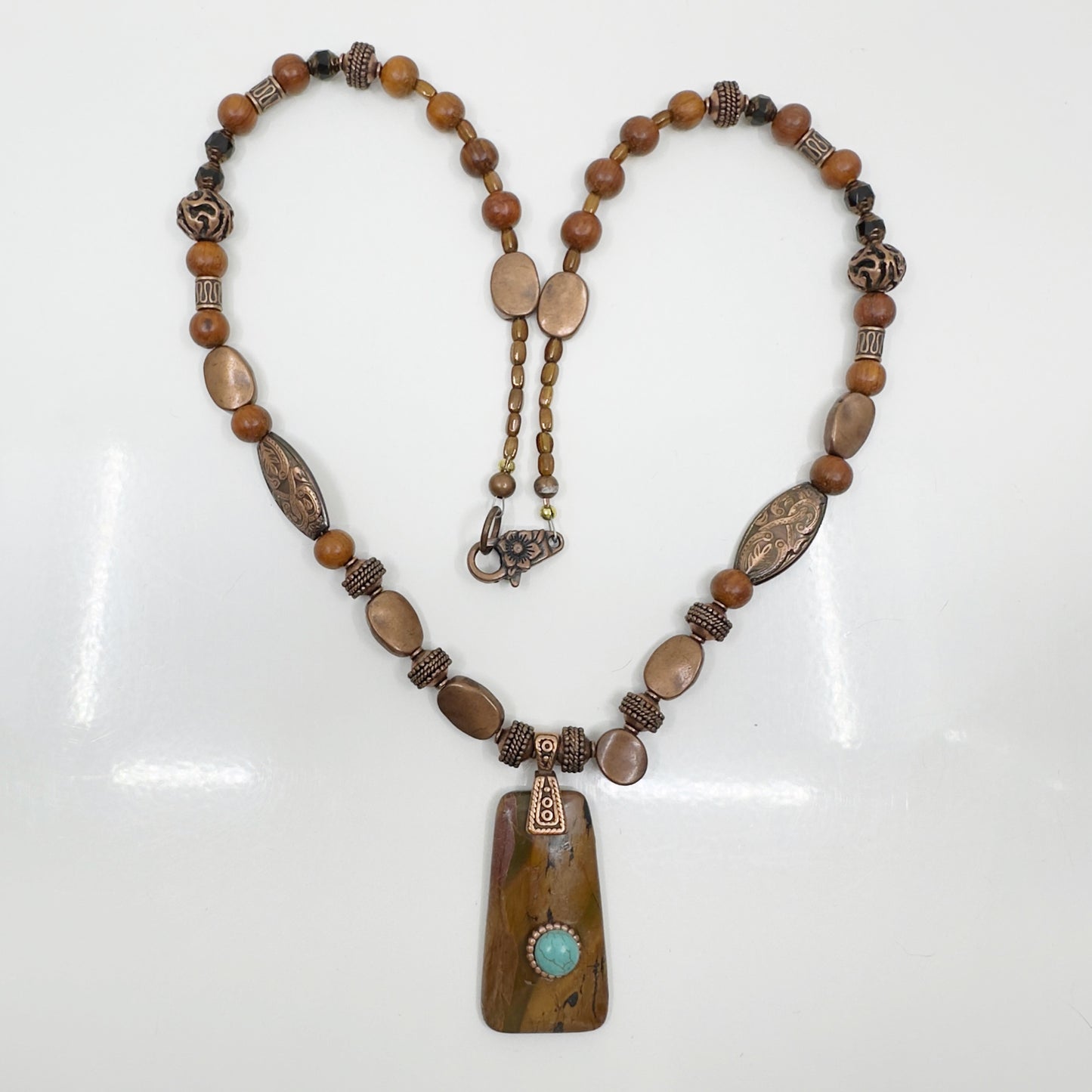 Hand Made copper jasper & wood bead necklace - GM1521