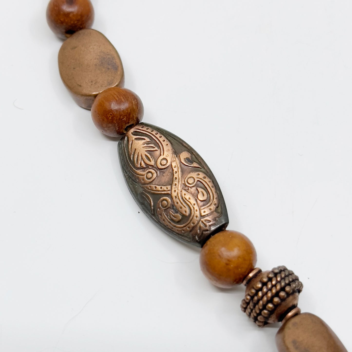 Hand Made copper jasper & wood bead necklace - GM1521