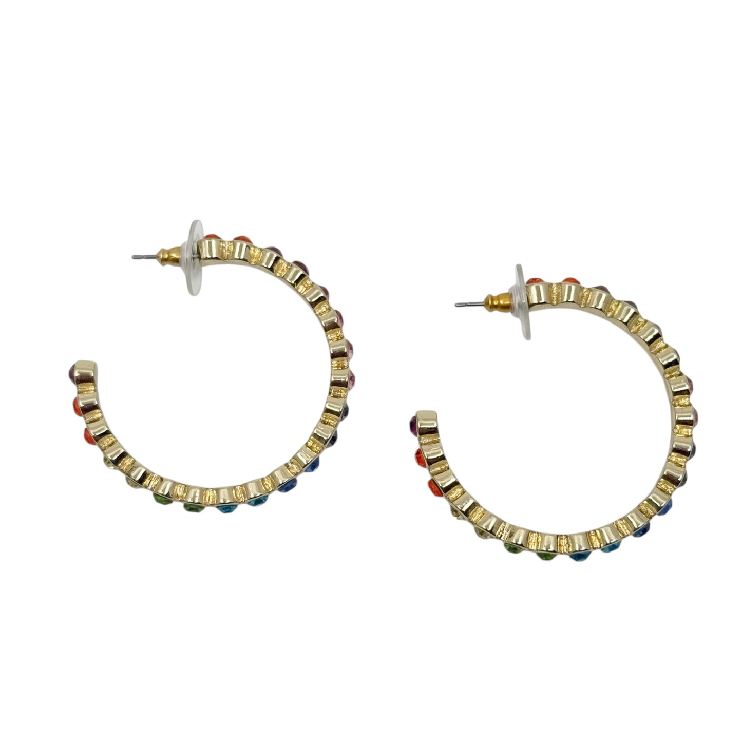 Gold tone rainbow rhinestone hoop earrings - GM1521