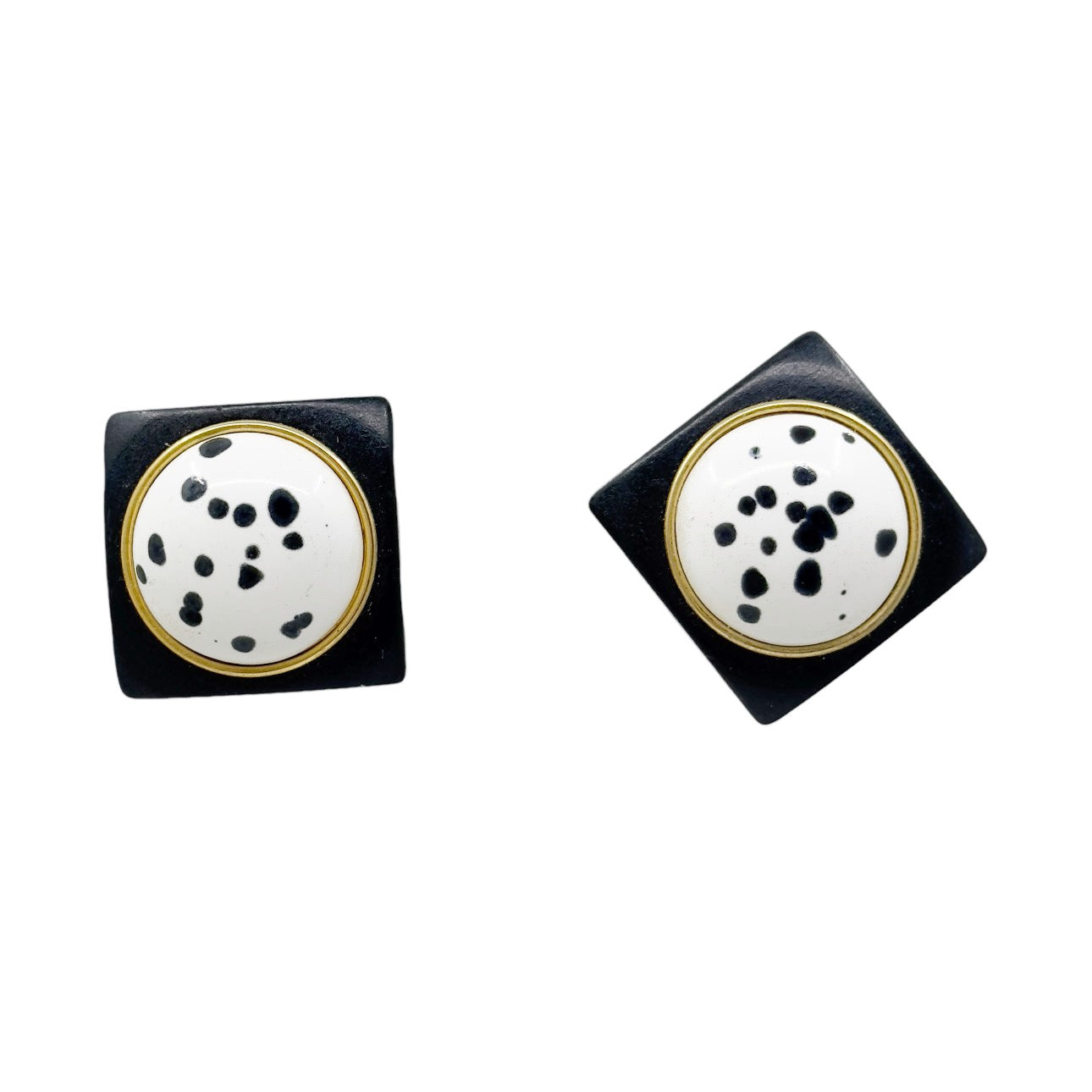 Vintage Gold tone wood & enamel Clip on earrings - GM1522