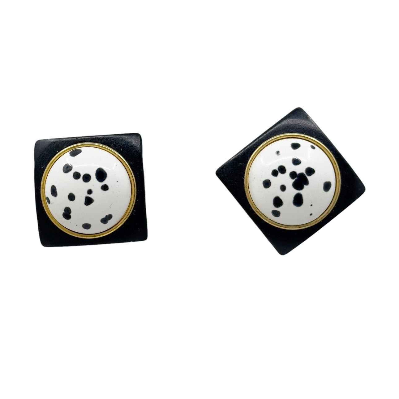 Vintage Gold tone wood & enamel Clip on earrings - GM1522