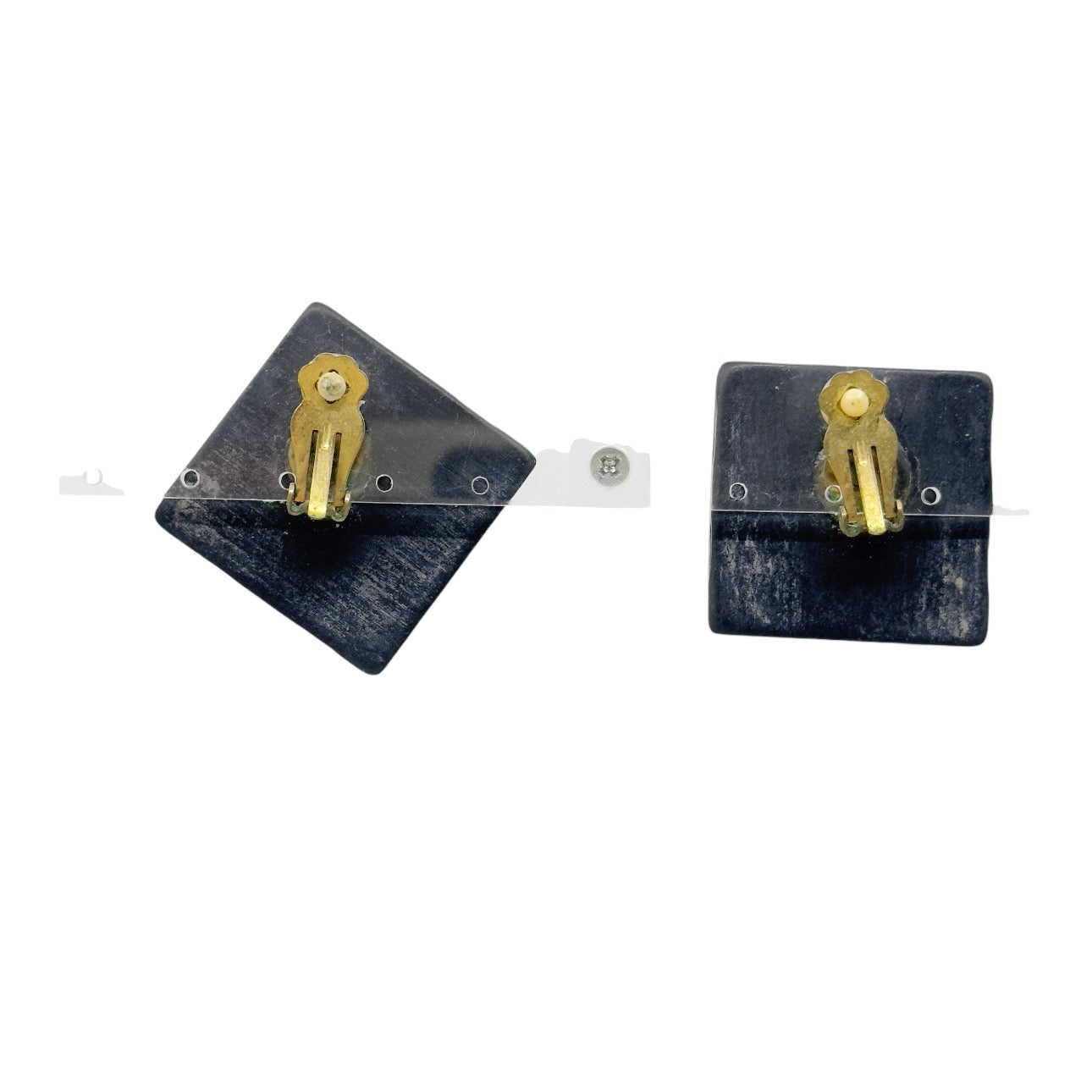 Vintage Gold tone wood & enamel Clip on earrings - GM1522