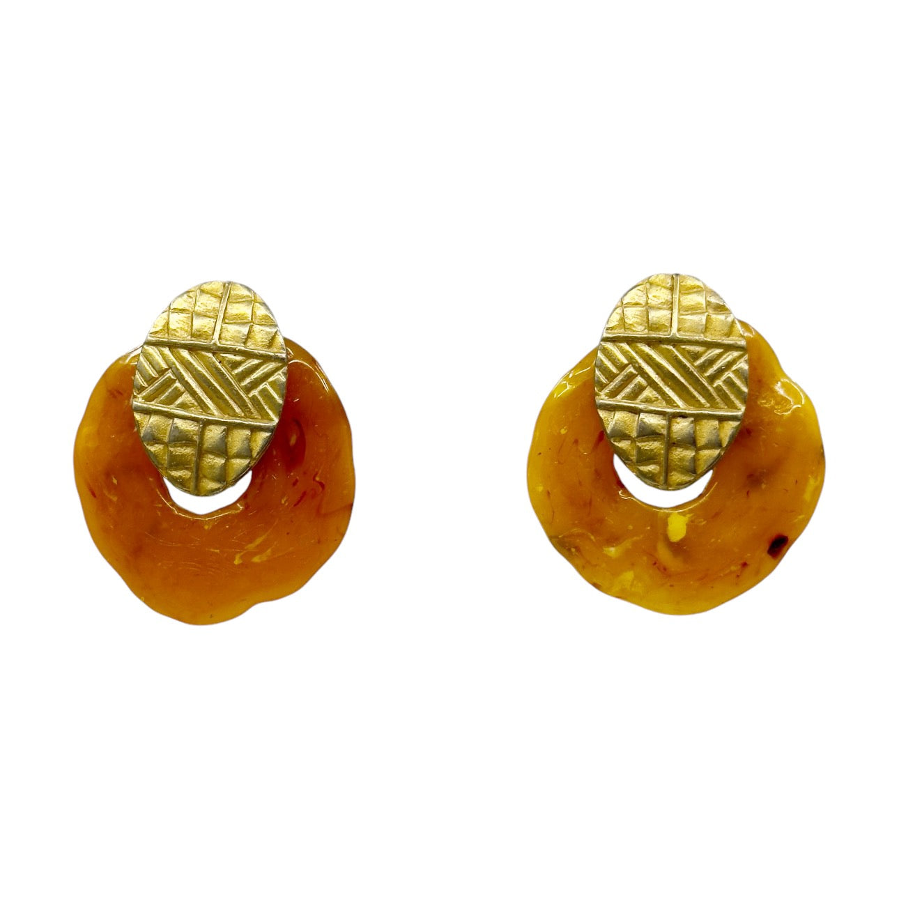 Vintage Gold tone Amber lucite clip on earrings - GM1524