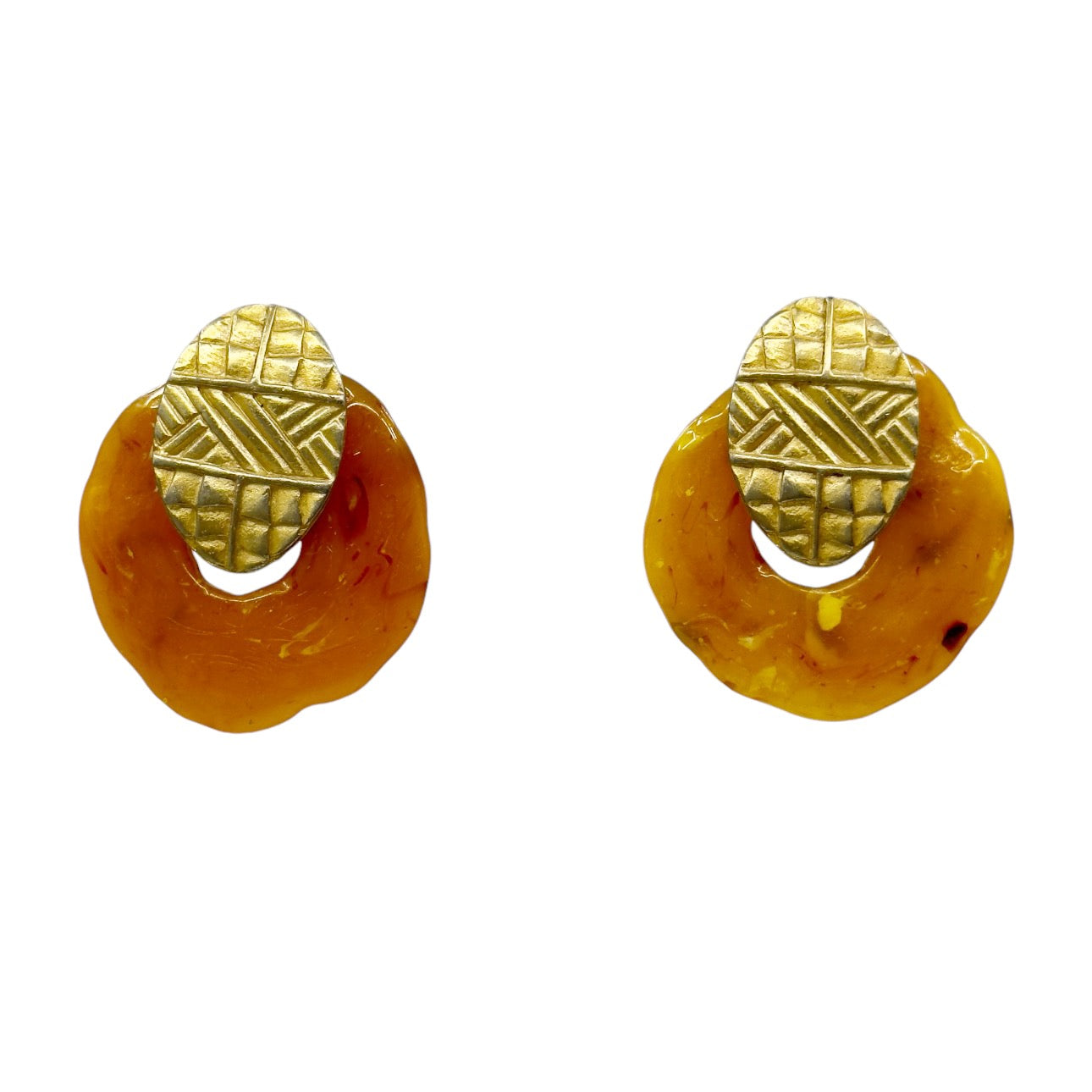 Vintage Gold tone Amber lucite clip on earrings - GM1524