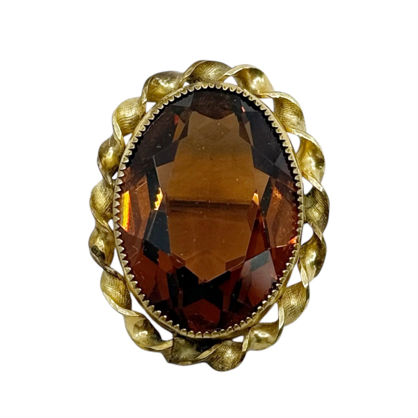 Vintage 12k gold smoky quartz filled brooch pendant - GM1527