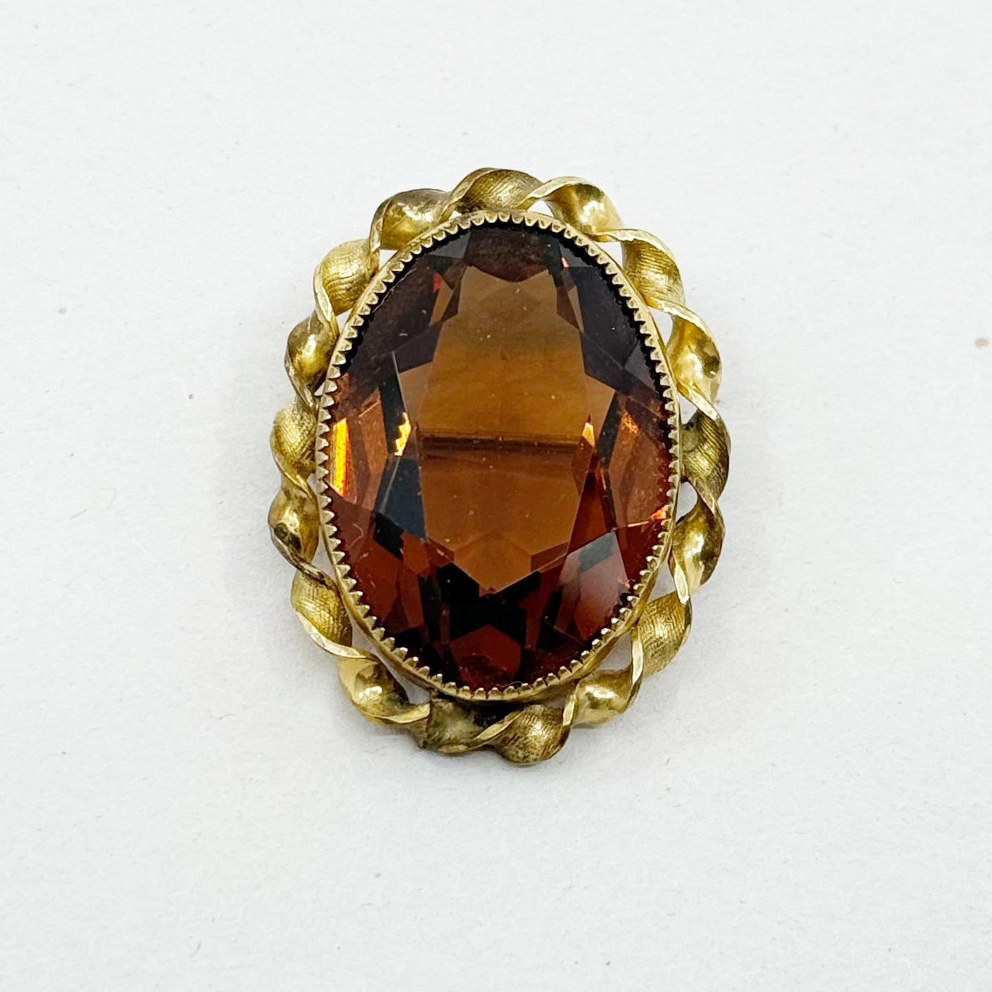 Vintage 12k gold smoky quartz filled brooch pendant - GM1527