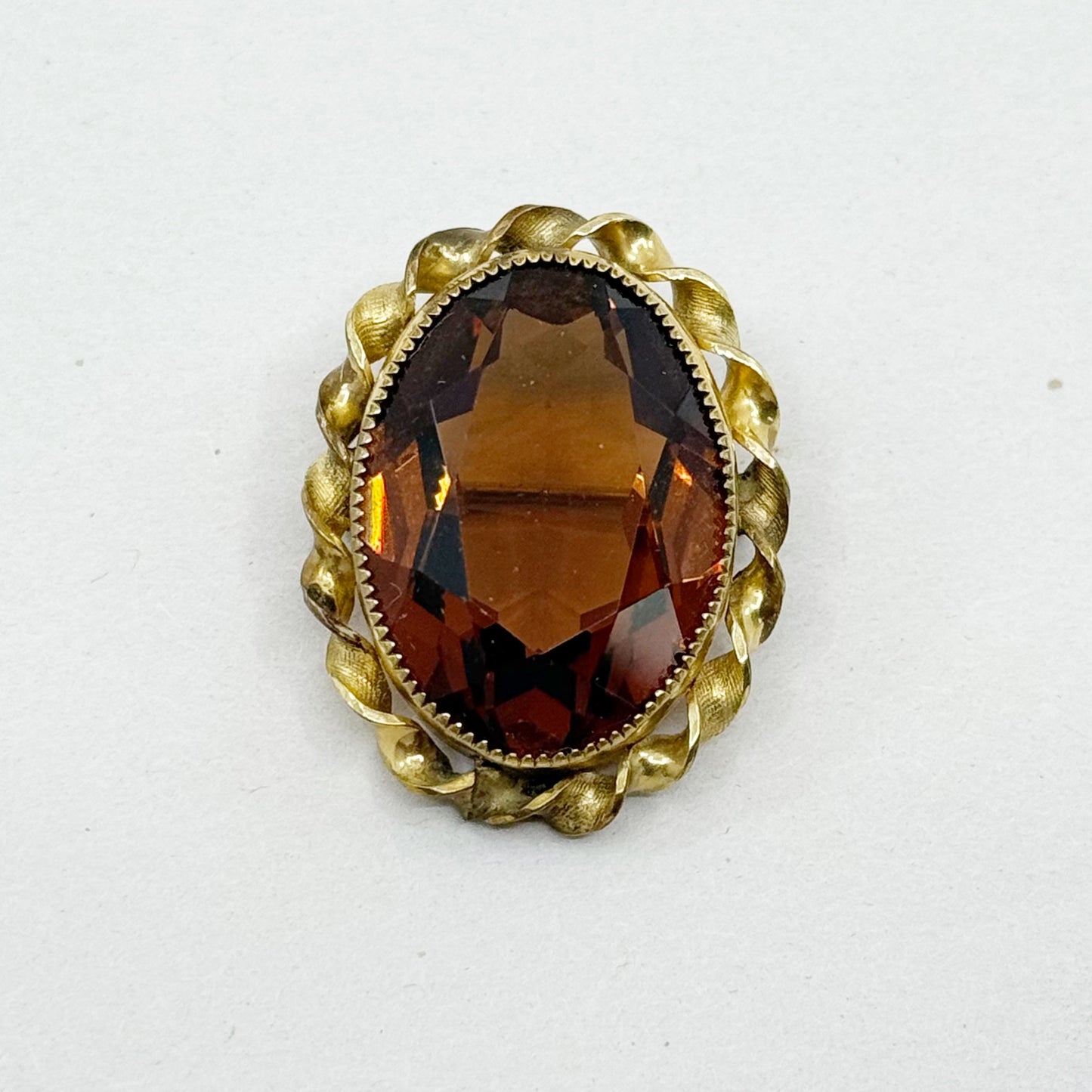 Vintage 12k gold smoky quartz filled brooch pendant - GM1527