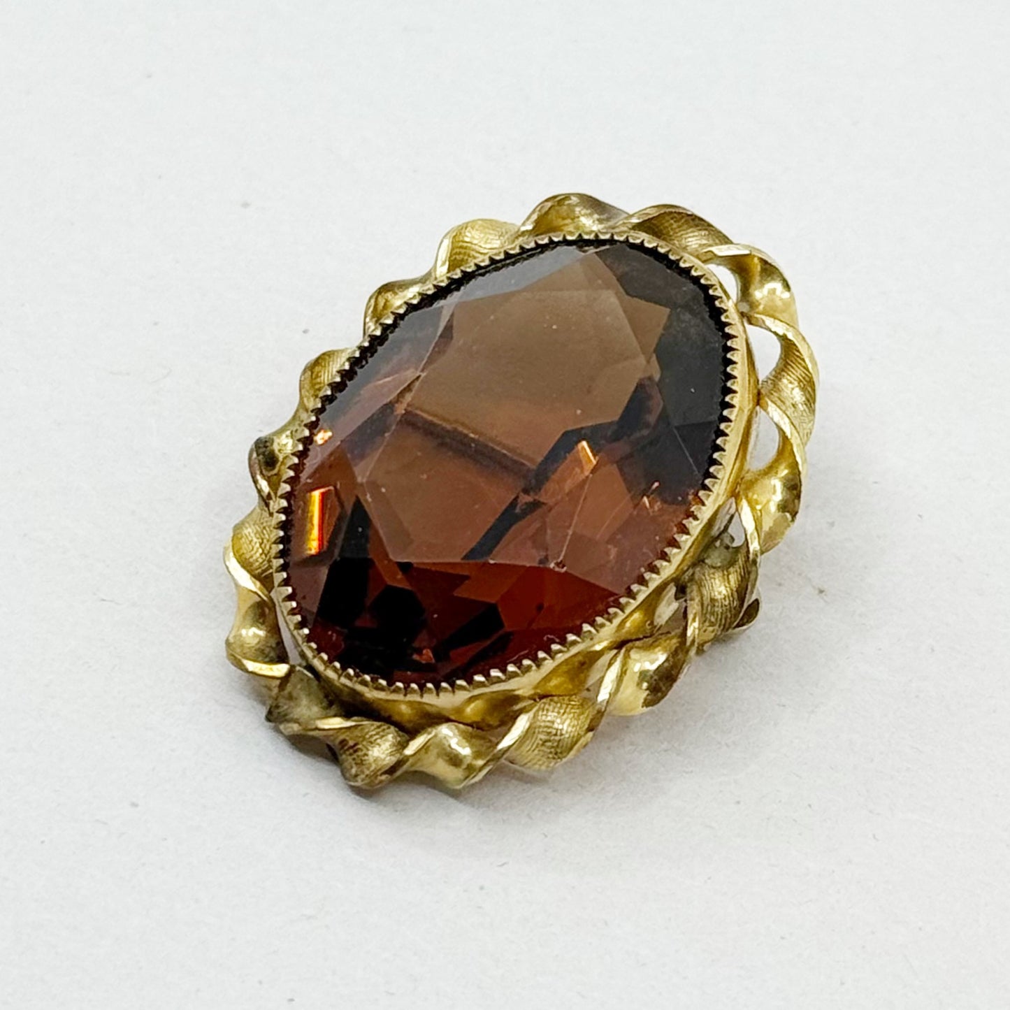 Vintage 12k gold smoky quartz filled brooch pendant - GM1527