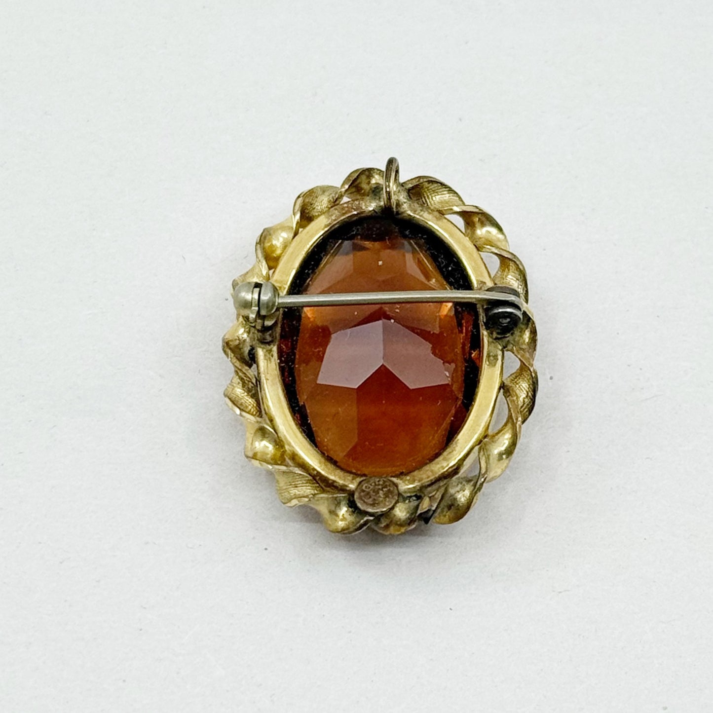 Vintage 12k gold smoky quartz filled brooch pendant - GM1527