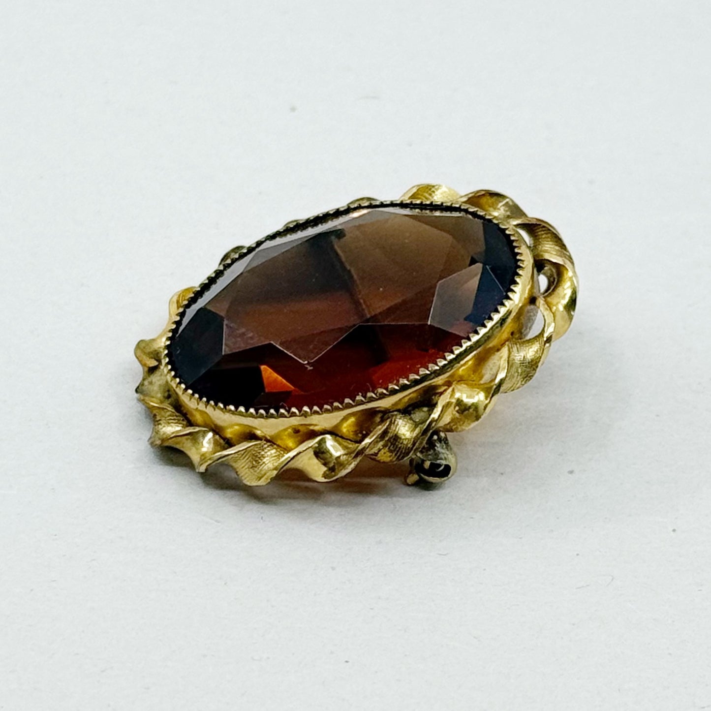 Vintage 12k gold smoky quartz filled brooch pendant - GM1527
