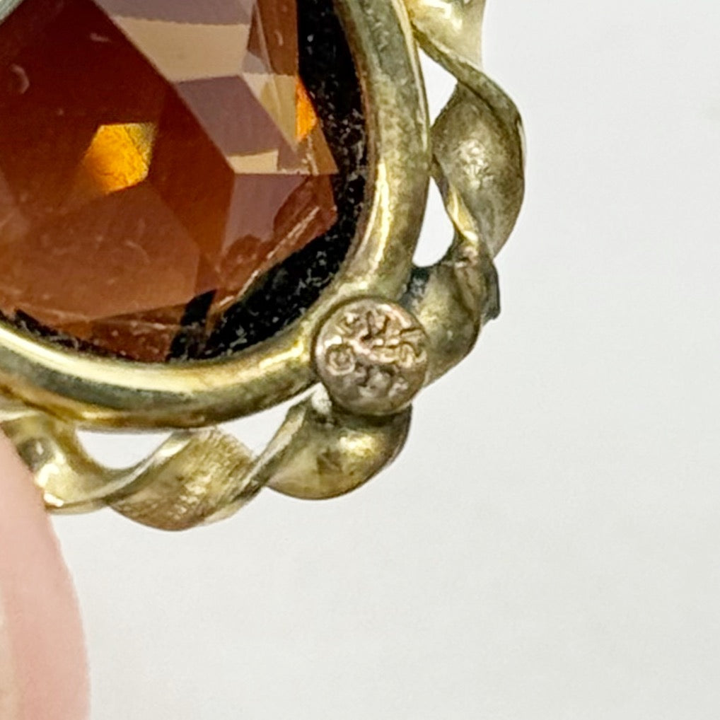 Vintage 12k gold smoky quartz filled brooch pendant - GM1527