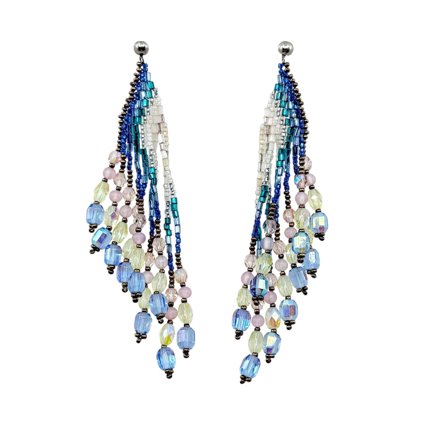 silver tone glass bead shoulder duster earrings - GM1529