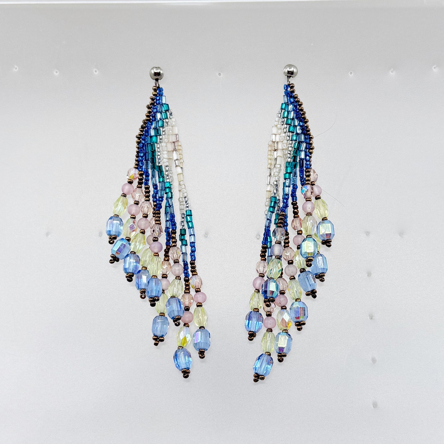 silver tone glass bead shoulder duster earrings - GM1529