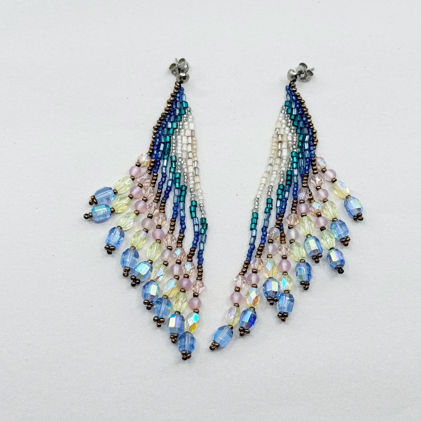 silver tone glass bead shoulder duster earrings - GM1529