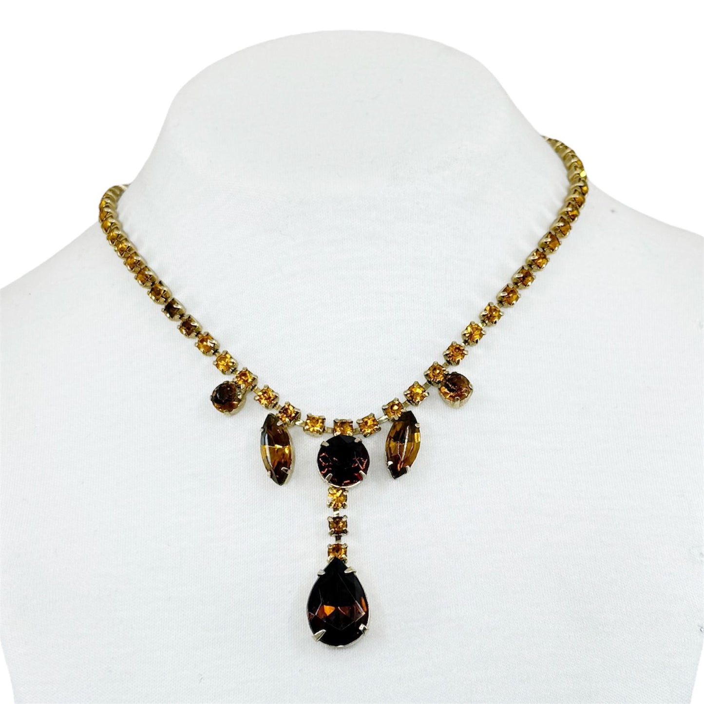 Vintage gold tone topaz rhinestone necklace - GM1534